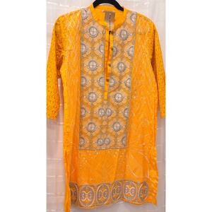 Beech Tree Yellow Embroidered Kurta Tunic Top BTSS15-421 Women Size 12 NEW
